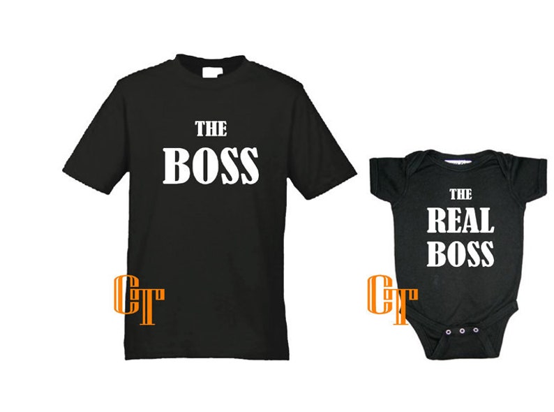 Funny Cute Daddy and Baby Matching T-Shirt and Bodysuit Set Boss and Real Boss