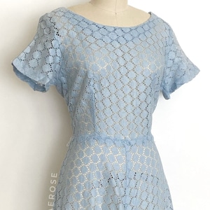 40s 50s geometric cotton lace sheer dress • 1940s 1950s vintage dress
