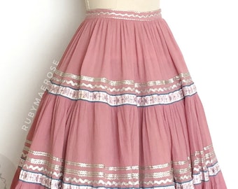 50s western cotton gauze patio full skirt • 1950s vintage skirt • xsmall small