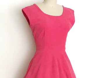 vintage 1950s dress • vivid solid colour corduroy day dress • 50s vintage dress • 27” 28” waist