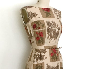 50s rose print wiggle dress • 1950s vintage dress • xsmall small