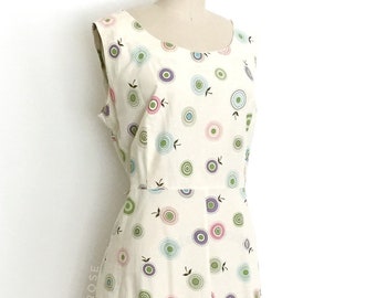 vintage 1950s dress • circle fruit novelty pastel print cotton day dress • 50s vintage dress