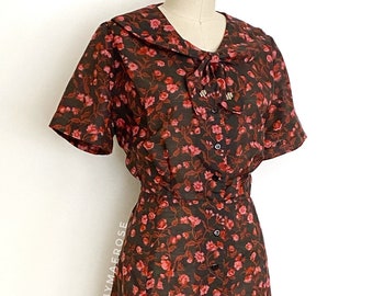 50s floral print day dress • 1950s vintage dress • large