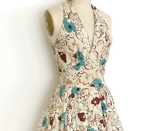 40s 50s floral cotton rayon sun dress • 1940s 1950s vintage dress • small