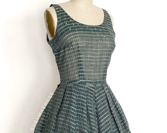 50s sheer plaid dress • 1950s vintage dress • medium