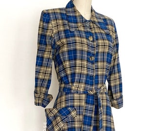 40s plaid wool dressing gown • 1940s vintage dress • small medium