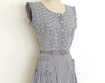 50s gingham embroidered cotton day dress • 1950s vintage dress • medium