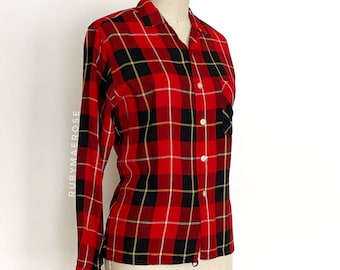 40s 50s plaid long sleeve shirt • 1940s 1950s vintage top • medium