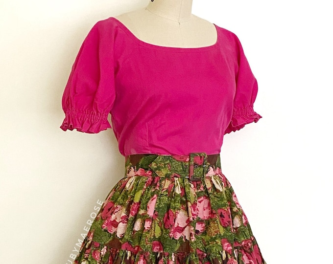Vintage romantic rose satin mini skirt and top