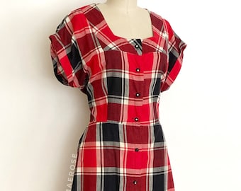 40s 50s plaid cotton dress • 1940s 1950s vintage dress • large