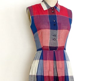 40s checkered cotton shirtwaist dress • 1940s vintage dress • xsmall