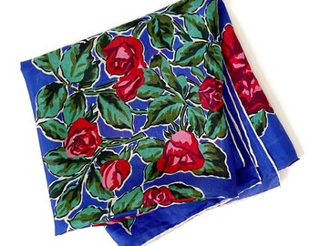 40s rose print silk scarf • 1940s vintage scarf