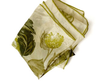 40s botanical sheer rayon scarf • 1940s vintage scarf