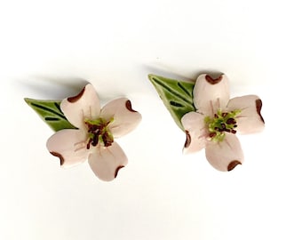 50s cherry blossom flower ceramic earrings • 1950s vintage earrings