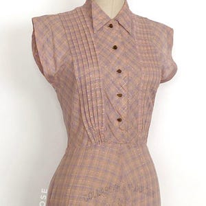 40s sheer eyelet checkered lurex cotton shirt dress • 1940s vintage dress