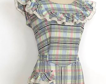 40s sorbet plaid stripe pinafore dress • 1940s vintage dress