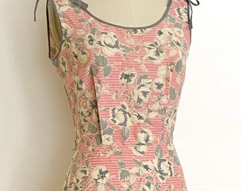 40s floral print striped cotton sun dress • 1940s vintage dress