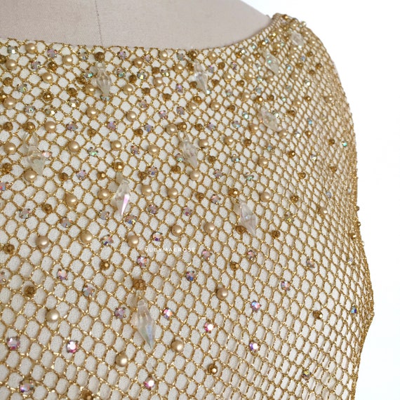 vintage 1960s dress • metallic fishnet net beaded… - image 5