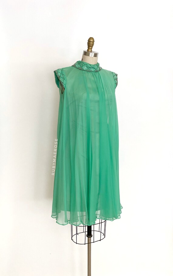 60s beaded sequin chiffon trapeze dress • 1960s v… - image 1