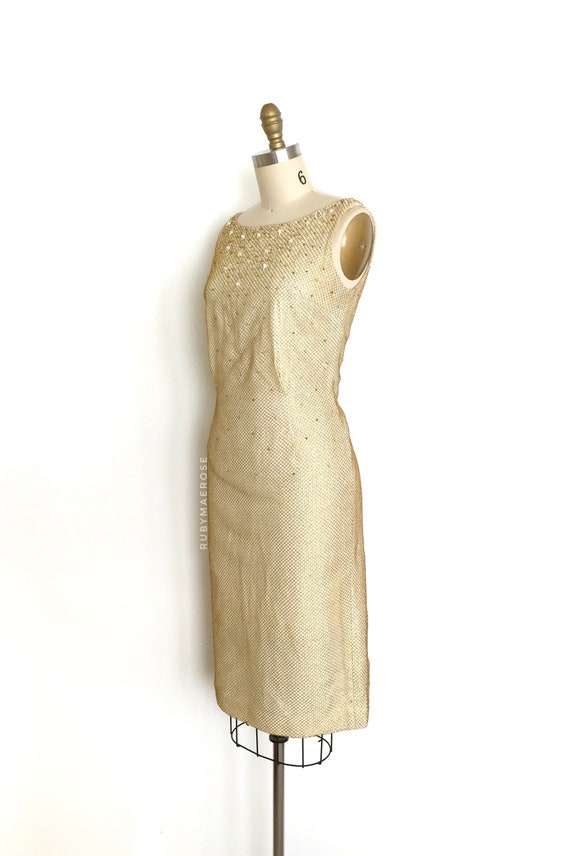 vintage 1960s dress • metallic fishnet net beaded… - image 7