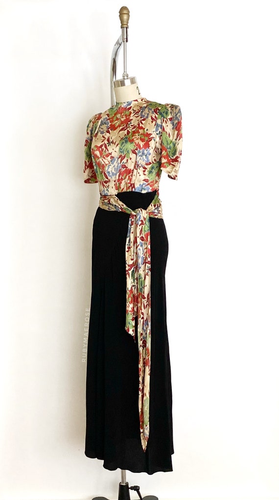 vintage 1930s gown • floral print silk jacquard r… - image 7