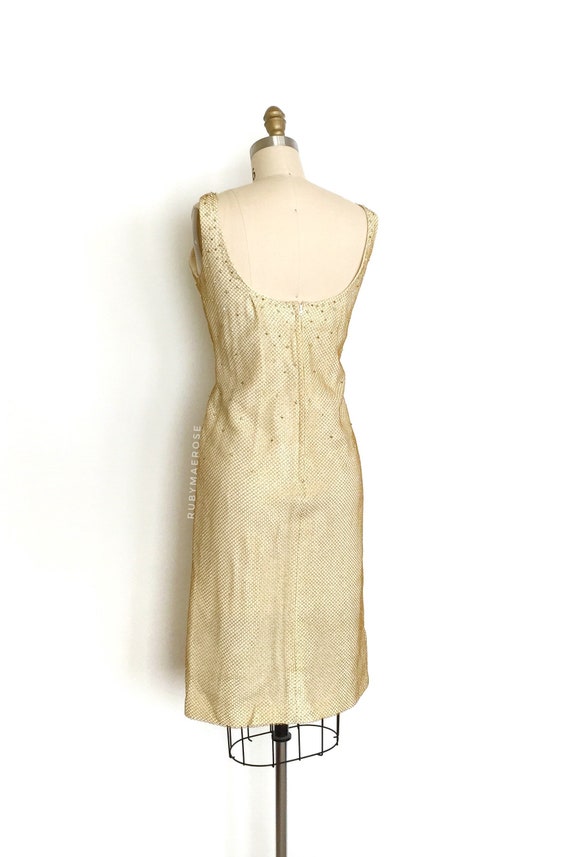 vintage 1960s dress • metallic fishnet net beaded… - image 8