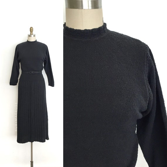 vintage 1940s dress set | 40s wool knit sweater, s