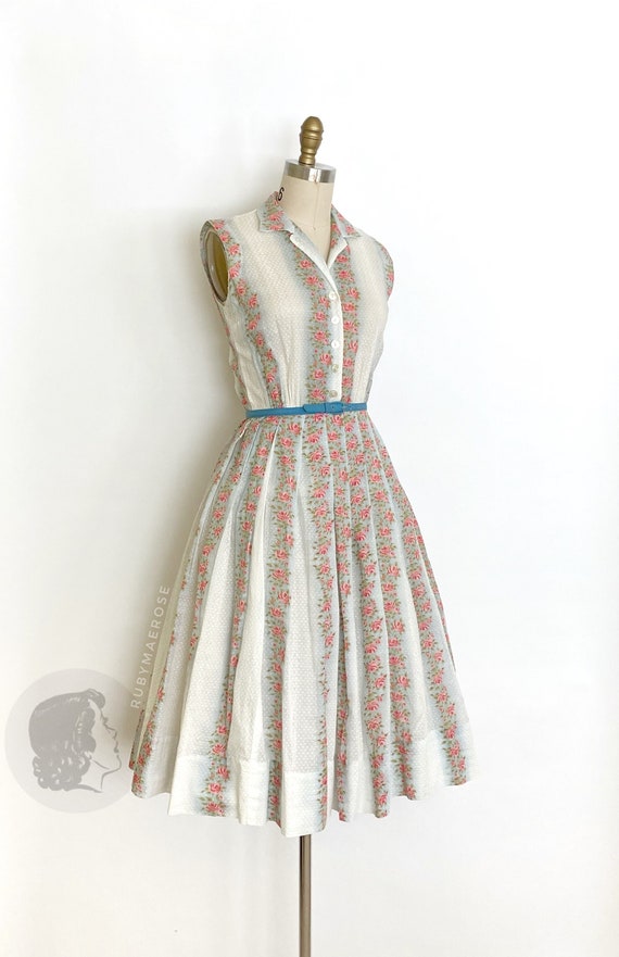 vintage 1950s dress • floral stripe print swiss do