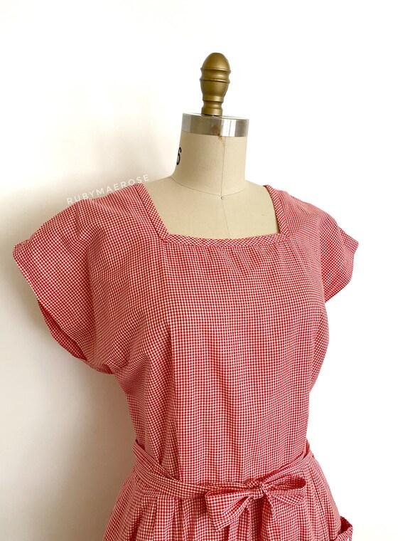 1950s dress • gingham ric rac cotton Swirl wrap d… - image 3