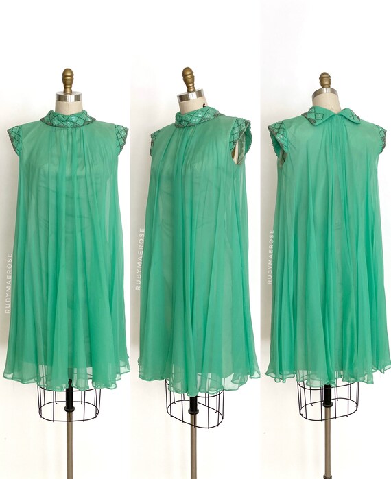 60s beaded sequin chiffon trapeze dress • 1960s v… - image 10