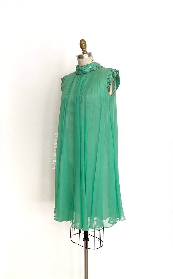 60s beaded sequin chiffon trapeze dress • 1960s v… - image 8