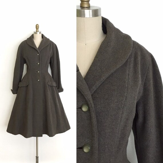vintage 1950s coat | 50s wool princess coat | size
