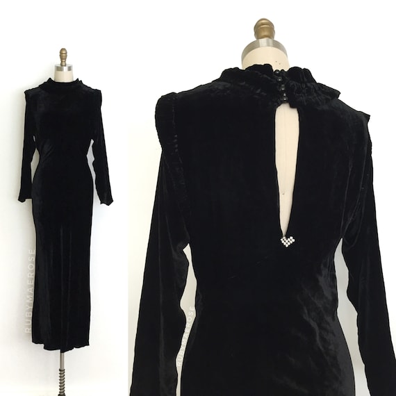 vintage 1930s dress • silk velvet cut out bias cu… - image 1