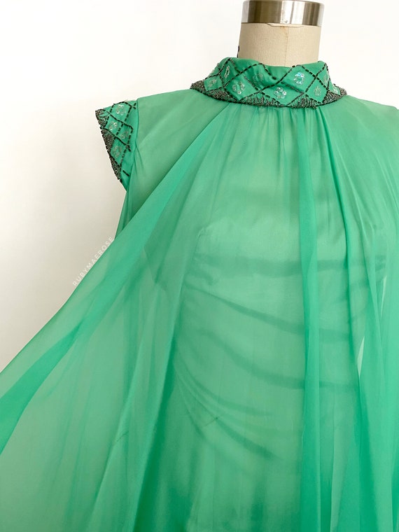60s beaded sequin chiffon trapeze dress • 1960s v… - image 5