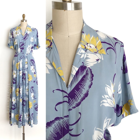 vintage 1940s dressing gown | 40s zip front floral