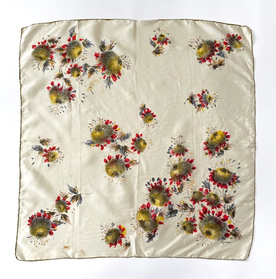 50s botanical silk scarf • 1950s vintage scarf - image 2
