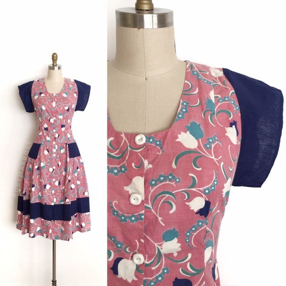 vintage 1930s 1940s dress | 30s 40s floral print c