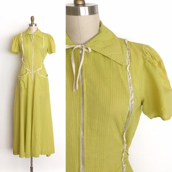 vintage 1930s 1940s dress | 30s 40s chartreuse see