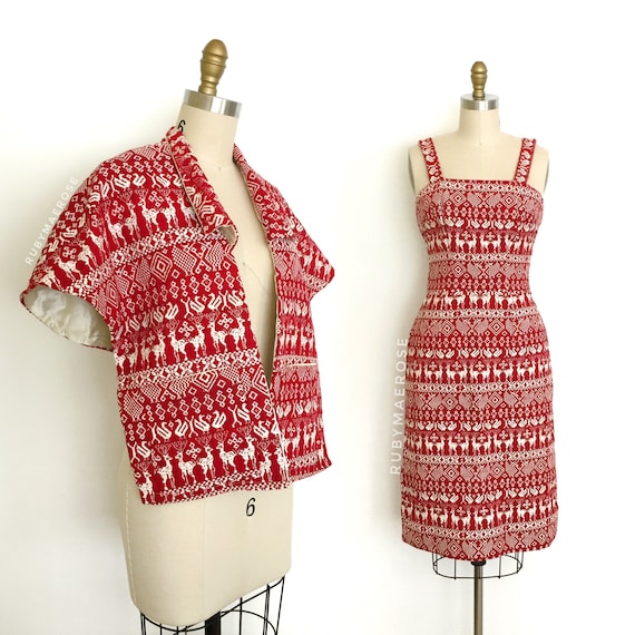 vintage 1950s dress set • novelty geometric anima… - image 2