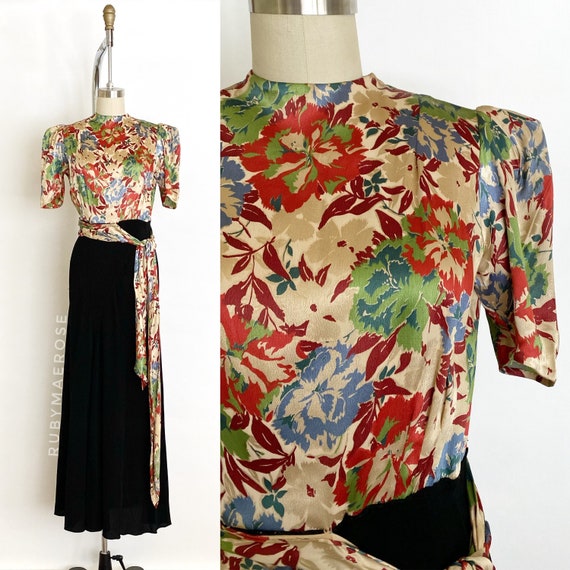 vintage 1930s gown • floral print silk jacquard r… - image 2