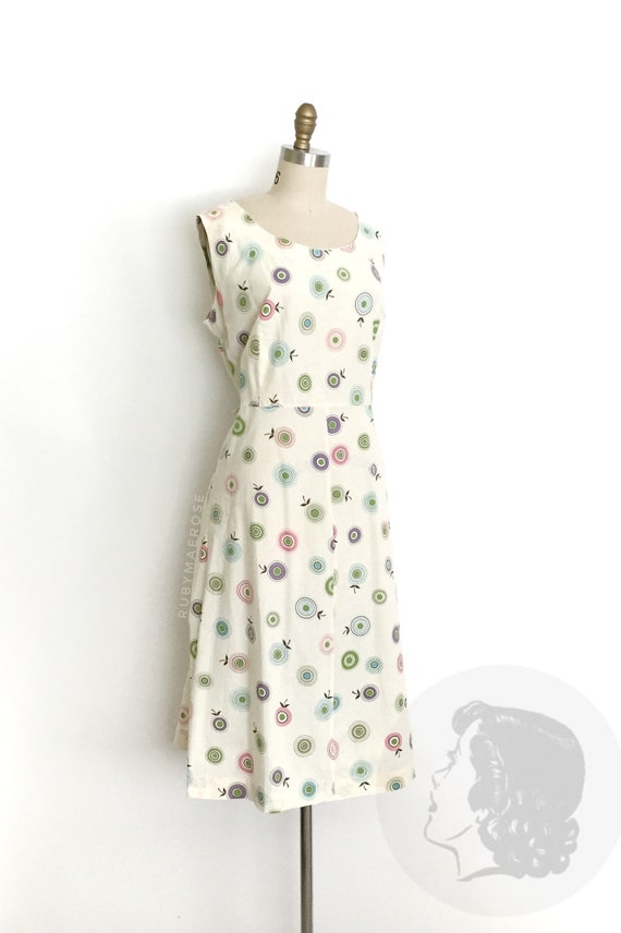 vintage 1950s dress • circle fruit novelty pastel… - image 1