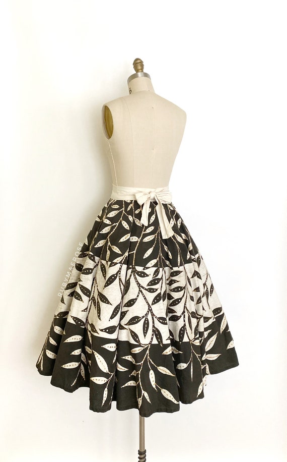 50s hand painted leaf Mexican cotton circle skirt… - image 8