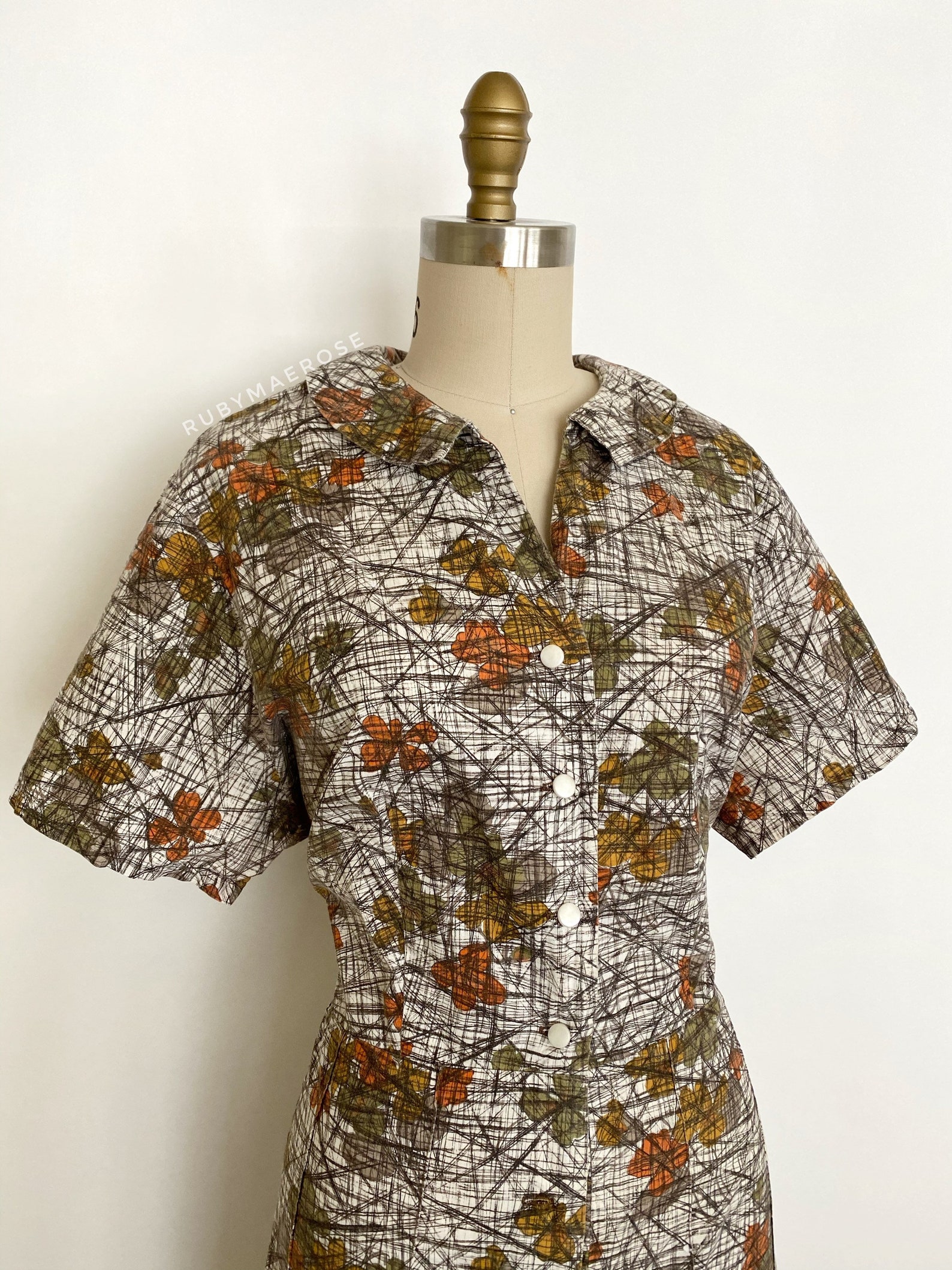 Vintage 50's 60's Day Dress Shirt Dress Woman's Gents Ladies Print XS S Pre-owned