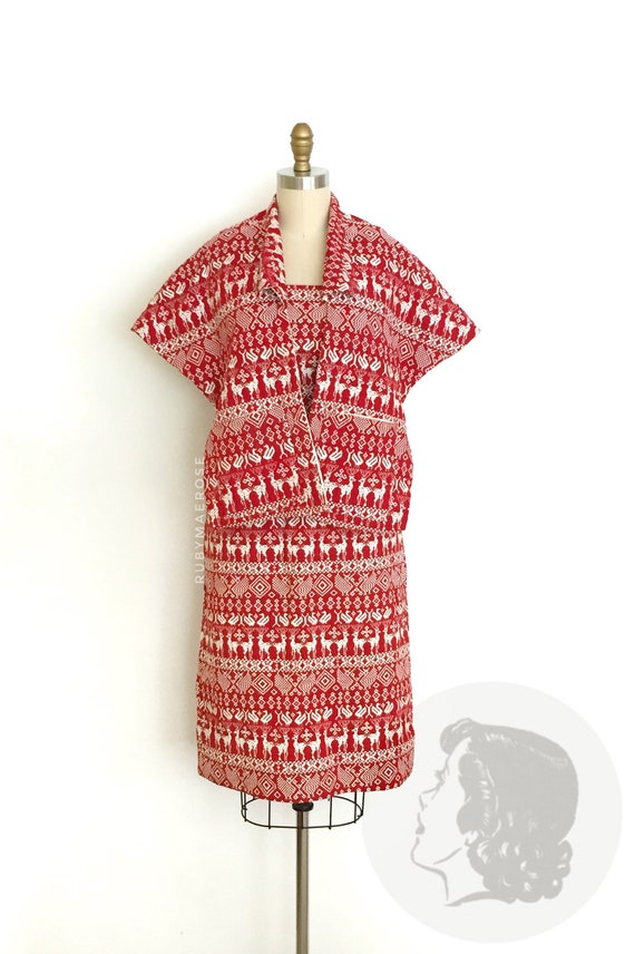 vintage 1950s dress set • novelty geometric anima… - image 6