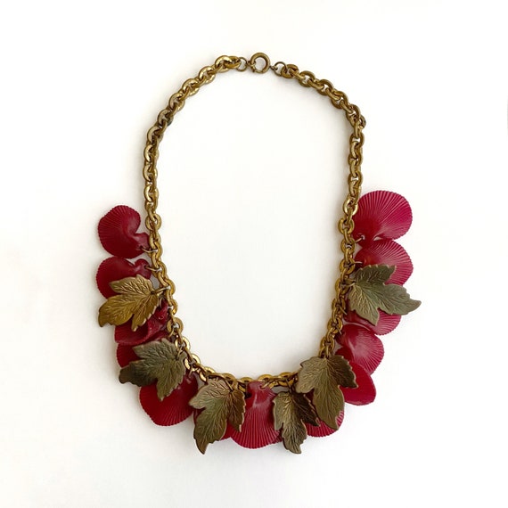vintage 1930s 1940s necklace | 30s 40s brass leaf