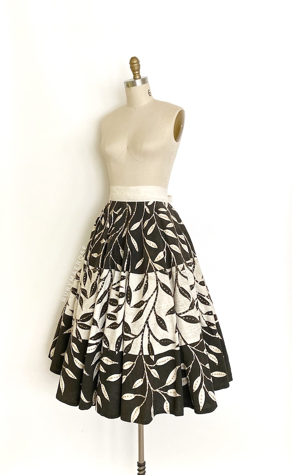 50s hand painted leaf Mexican cotton circle skirt… - image 7