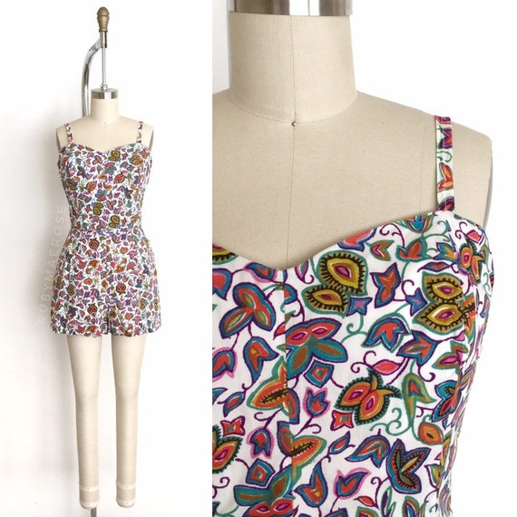 vintage 1950s 1960s playsuit | 50s 60s rainbow flo