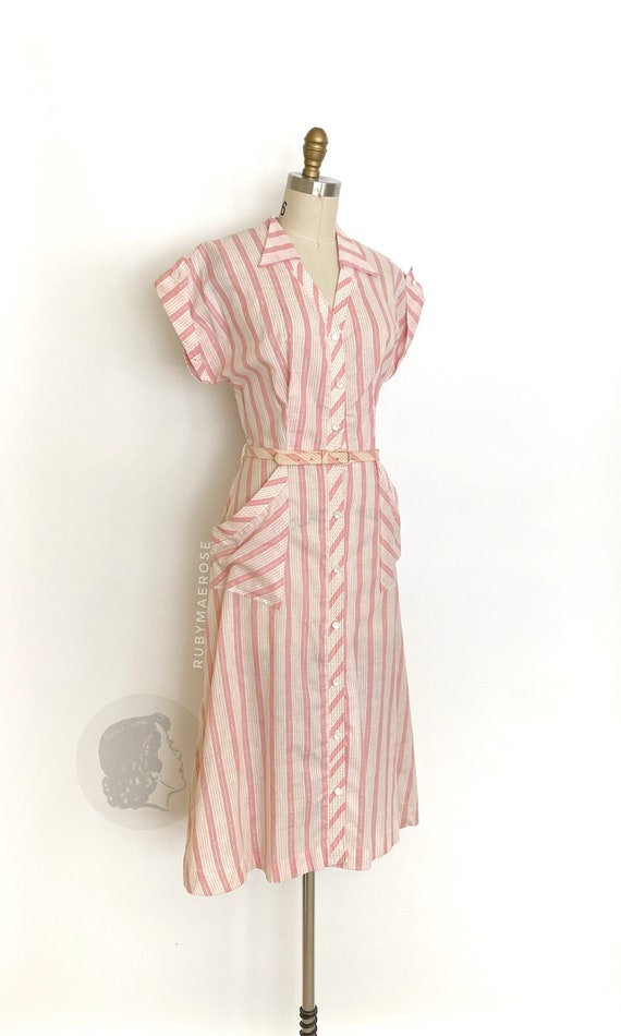 vintage 1940s 1950s dress • candy stripe cotton sh