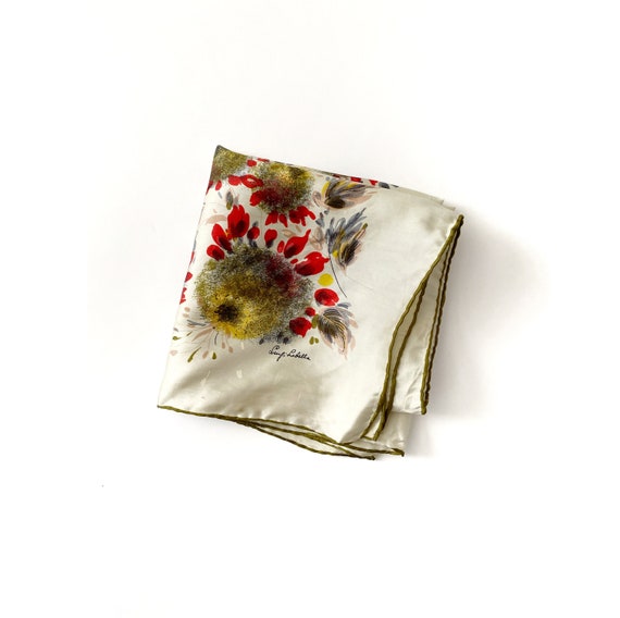 50s botanical silk scarf • 1950s vintage scarf - image 1