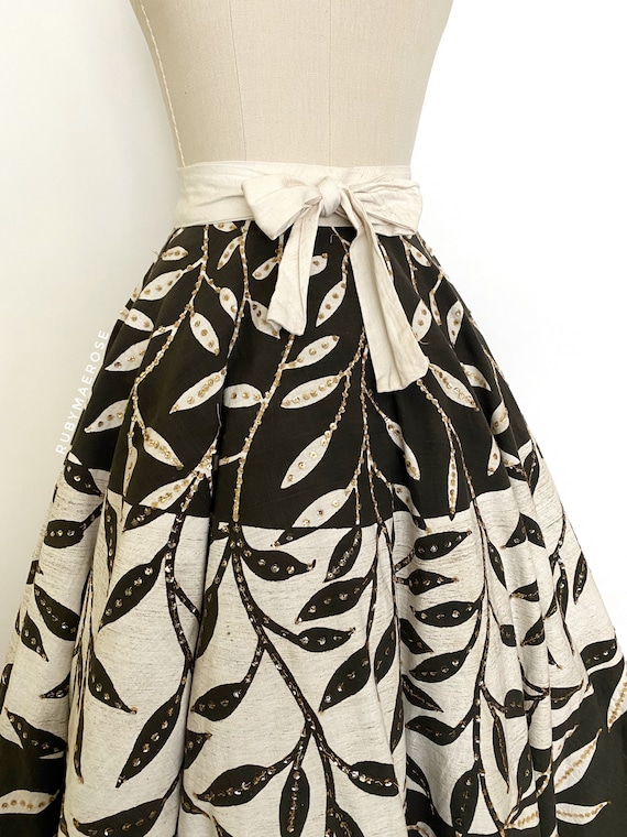 50s hand painted leaf Mexican cotton circle skirt… - image 5